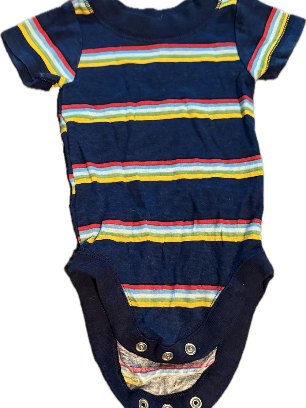 Navy Multi-Stripe Short-Sleeve Baby Bodysuit
